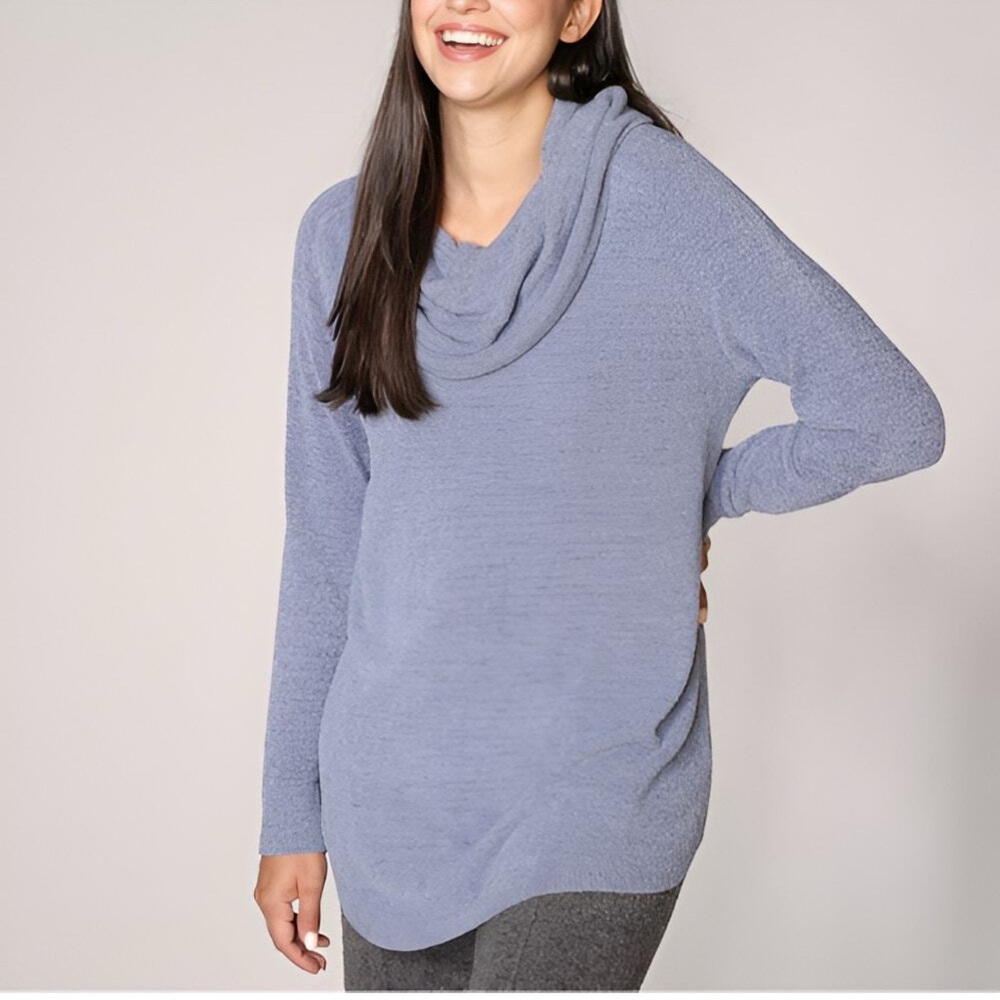 Barefoot Sreams Cozy chic ultra light fleece Cowl Neck light blue Sweater 2x